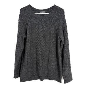 Vince Sweater Gray Cable Knit Wool Alpaca Pullover Cabincore Fisherman Womens M